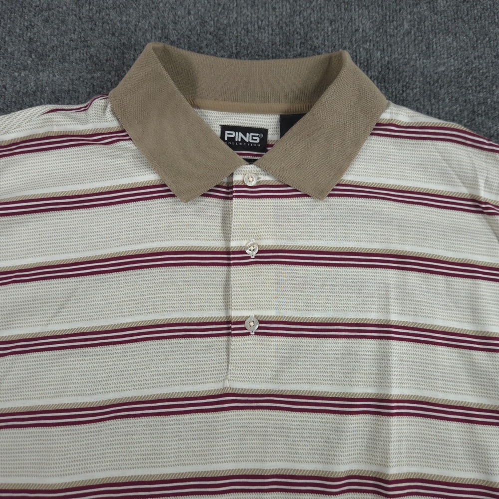 PING Collection Mens Golf Polo Shirt XL Short Sleeve Tencel Maroon Tan Striped